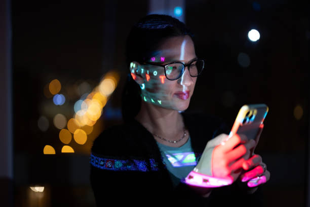 istock Woman portrait with light effects and reflection 1366944068