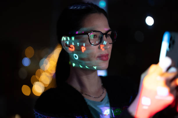 istock Woman portrait with light effects and reflection 1366944070