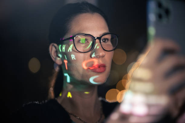 istock Woman portrait with light effects and reflection 1366944097
