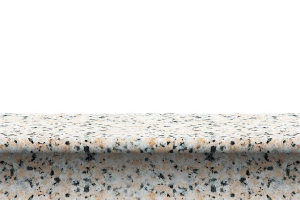 perspective of polished granite stone tabletop including clipping path  for interior and display show products. studio room isolated on white background stock photo