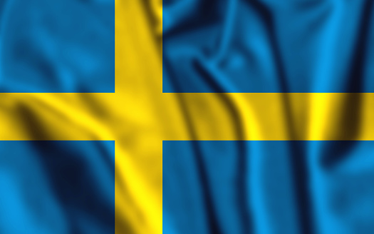 Kingdom of Sweden flag blowing in the wind. Background texture. 3d Illustration. 3d Render.