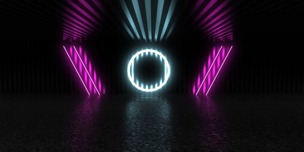 istock 3D abstract background with neon lights. neon tunnel  .space construction . .3d illustration 1366947394