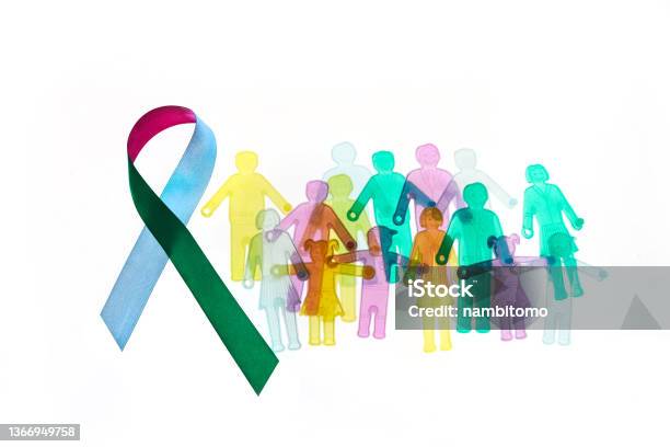 Rare Disease Day Background Colorful Awareness Ribbon With Group Of People With Rare Diseases Stock Photo - Download Image Now
