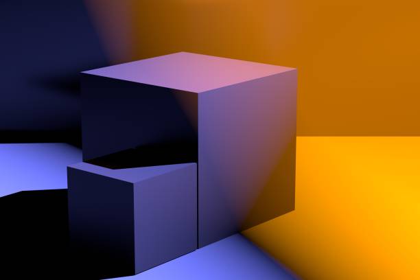 istock Cuba minimalism. Orange purple design abstract. Minimalism squares minimal abstract. 3D illustration. 1366950085