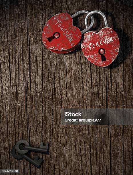 Two Padlocks On Wood Vertical Background Stock Photo - Download Image Now - Concepts, Concepts & Topics, Couple - Relationship