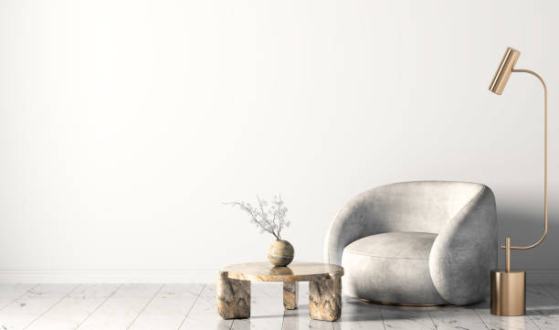 Interior with armchair, coffee table and floor lamp 3d rendering