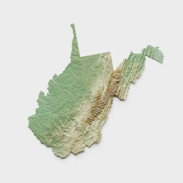 west virginia topographic relief map  - 3d render - west virginia map topography topographic map imagens e fotografias de stock