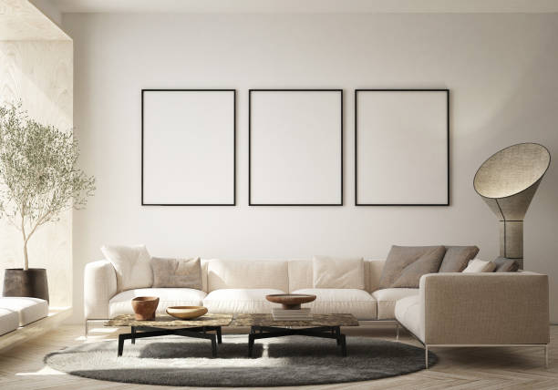 istock mock up poster frame in modern interior background, living room, Scandinavian style, 3D render, 3D illustration 1366962810