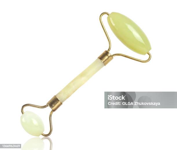 Quartz Face Massager Isolated On White Background Stock Photo - Download Image Now - Paint Roller, Hair Curlers, Jade - Gemstone