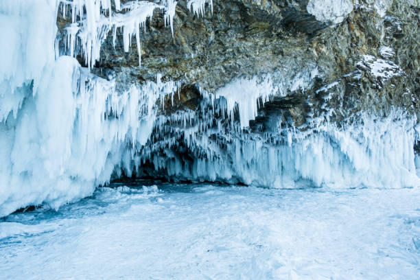 istock Icicles on the Lake Baikal in winter. 1366965472