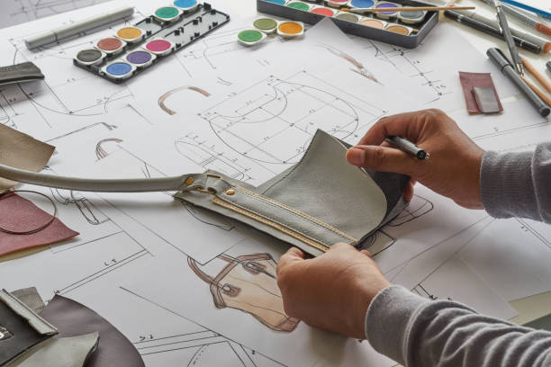 istock Designer stylish sketch Drawn design template pattern made leather clutch bag handbag purse Woman female Fashionable Fashion Luxury Elegant accessory. 1366966233
