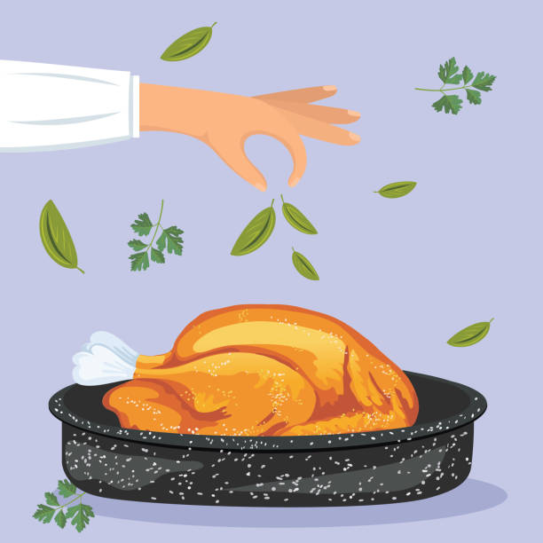ilustrações de stock, clip art, desenhos animados e ícones de hand dropping seasoning onto a turkey. - ramo parte de uma planta ilustrações