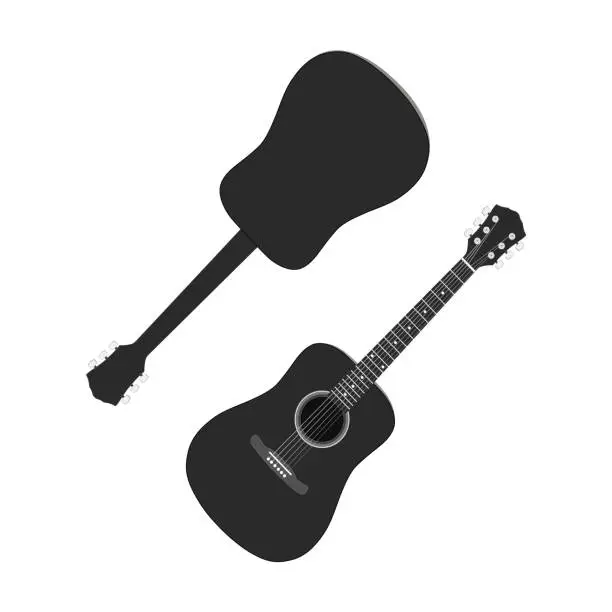 Vector illustration of Acoustic guitar black silhouette. Music instrument icon. Vector illustration.