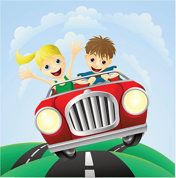 junger mann und frau im auto - road trip collectors car sports car convertible stock-grafiken, -clipart, -cartoons und -symbole