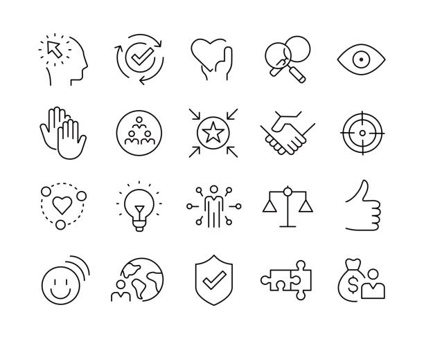 ilustrações de stock, clip art, desenhos animados e ícones de business ethics icons - vector line icons - goodness