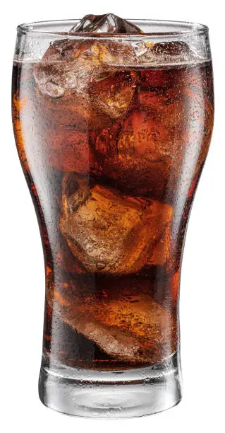 Photo of Cold glass of cola drink with ice cubes isolated on white background. File contains clipping path.