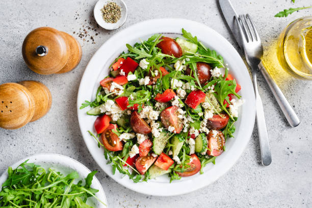 Delicious fresh vegetable salad with goats cheese