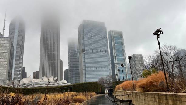 istock Downtown Chicago on a foggy day 1366970576