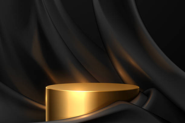 黒い織物の背景を持つゴールド表彰台 - silk black background satin black点のイラスト素材／クリップアート素材／マンガ素材／アイコン素材