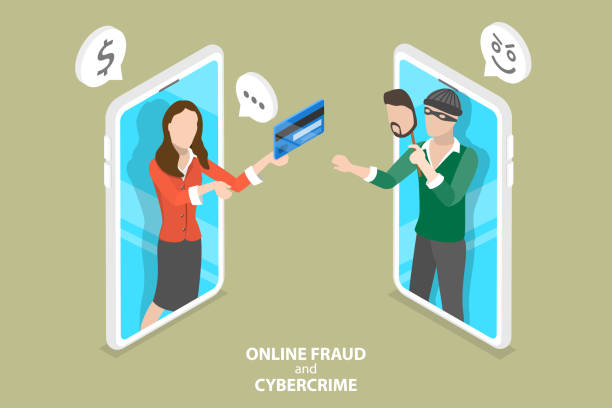 stockillustraties, clipart, cartoons en iconen met 3d isometric flat vector conceptual illustration of online fraud and cybercrime - achterdocht