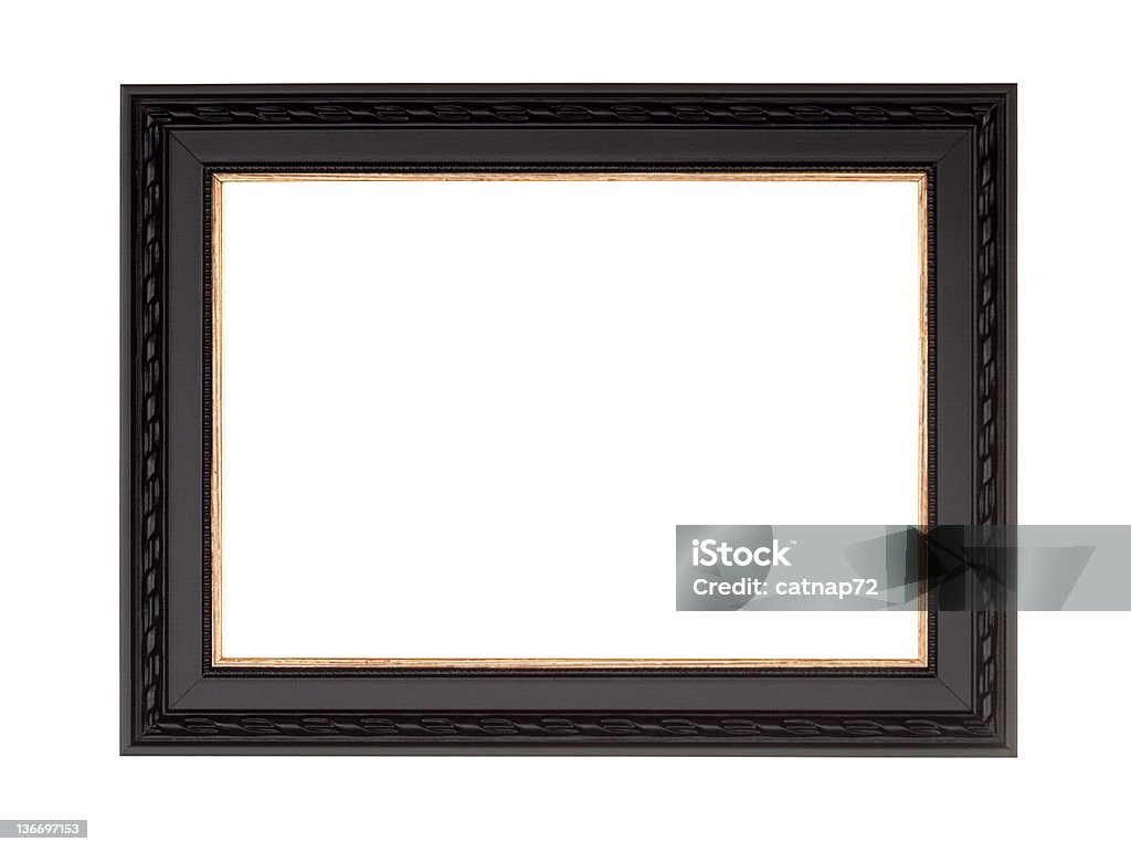 Picture Frame in Black, Modern Contemprary Style, White Isolated Picture frame in black with gold inner and fancy edge, new modern contemporary style, isolated on white. Picture Frame Stock Photo