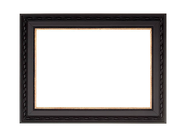 Picture Frame in Black, Modern Contemprary Style, White Isolated Picture frame in black with gold inner and fancy edge, new modern contemporary style, isolated on white. molding a shape photos stock pictures, royalty-free photos & images