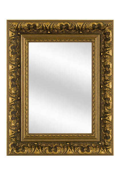 istock Fancy Gold Picture Frame with Mirror, White Isolated 136697171