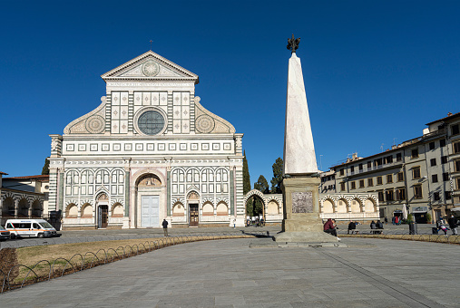 Florence Italy. January 2022. view of the facade of the church of Santa Maria Novella in the historic center of the city