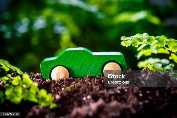 Wooden Toy Car In The Nature Concept Of Sustainable Mobility Stock Photo - Download Image Now