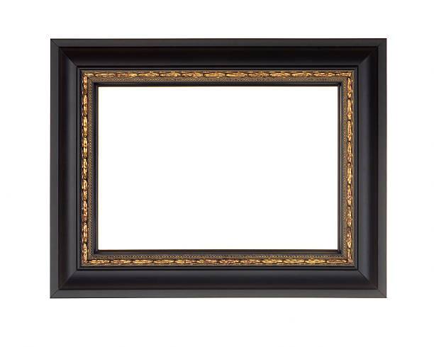 Picture Frame in Black, Modern with Gold Edge, White Isolated stock photo