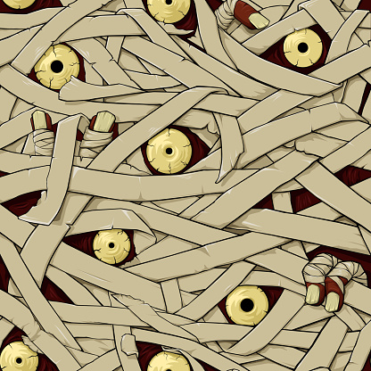 Mummy Seamless Pattern with monster zombie eyes