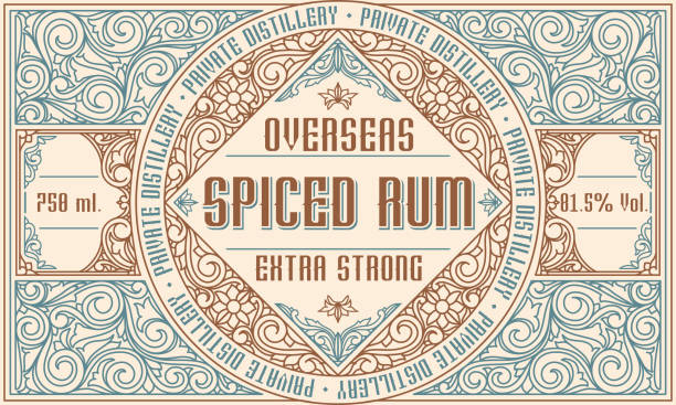 gewürzter rum - verzierte vintage dekorative label - glühwein stock-grafiken, -clipart, -cartoons und -symbole