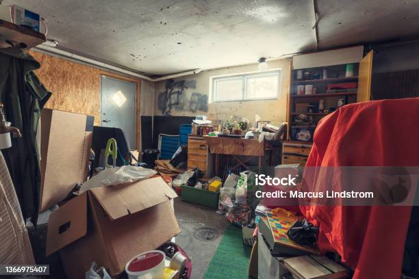 Basement In Disorder Stock Photo - Download Image Now - Basement, Hoarding - Concept, Cellar