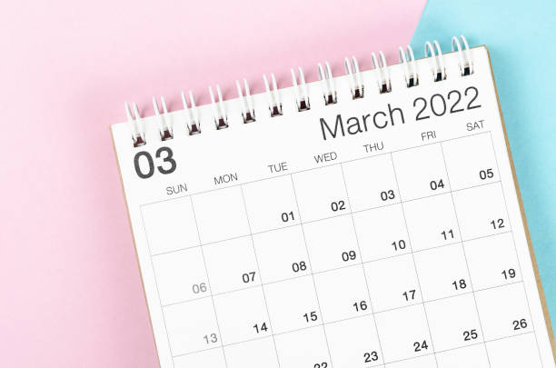istock March 2022 desk calendar on beautiful background. 1366976085