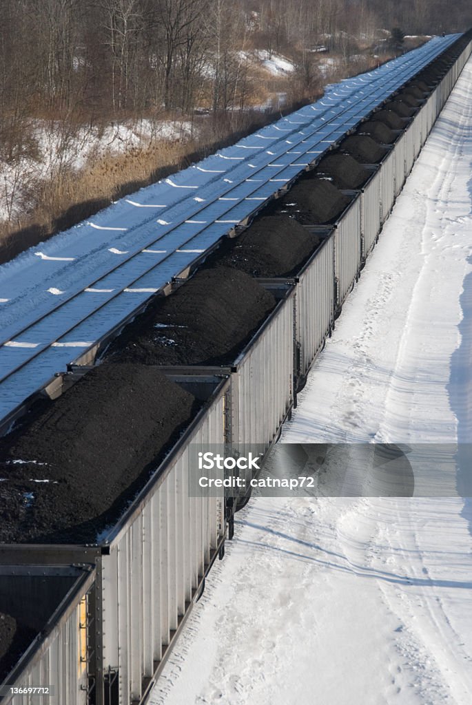Carbón tren en movimiento en la nieve y luz natural - Foto de stock de Actividad física libre de derechos