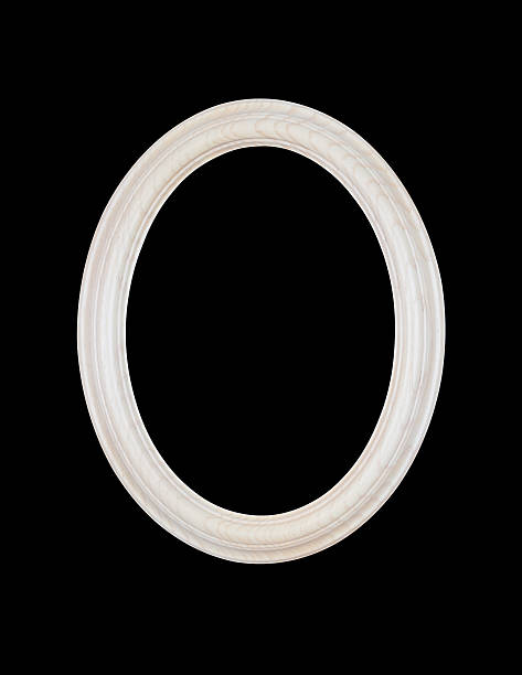 White Oval Picture Frame, Black Isolated Oval picture frame in white, highly grained oak wood, desing element, isolated on black background. picture frame frame ellipse black stock pictures, royalty-free photos & images