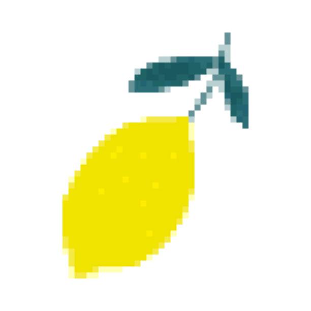 zitronensymbol im pixel-art-stil. symbol für zitrusfrüchte. - pixel art grafiken stock-grafiken, -clipart, -cartoons und -symbole