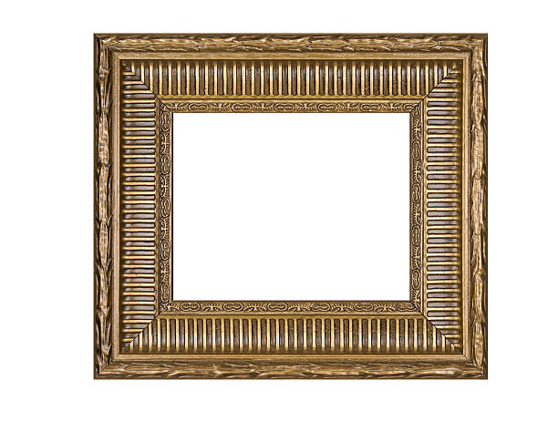 Picture Frame in Gold with Ribbed Surface, White Isolated
