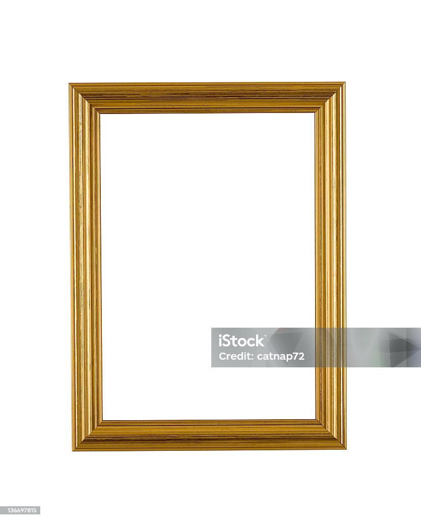 Gold Picture Frame in Narrow Modern Style, White Isolated Gold picture frame in narrow modern stepped style, white isolated. Picture Frame Stock Photo