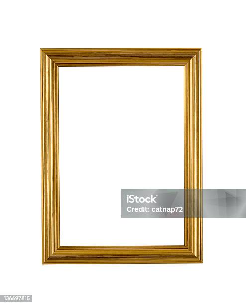 Gold Picture Frame In Narrow Modern Style White Isolated Stock Photo - Download Image Now