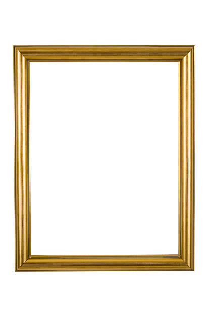 moldura de quadro em estreita ouro brilhante, isolado - picture frame frame gold gilded - fotografias e filmes do acervo