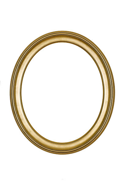 A round, gold picture frame isolated on white stock photo
