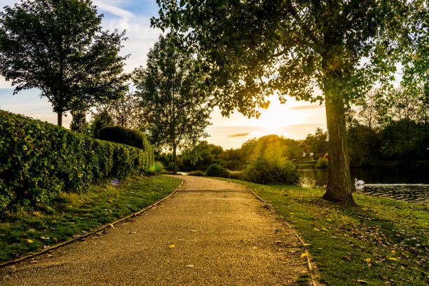Walking path along the lake nature reserve in Green Park