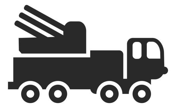 ilustrações de stock, clip art, desenhos animados e ícones de multiple rocket launcher icon. army artillery car - mlrs