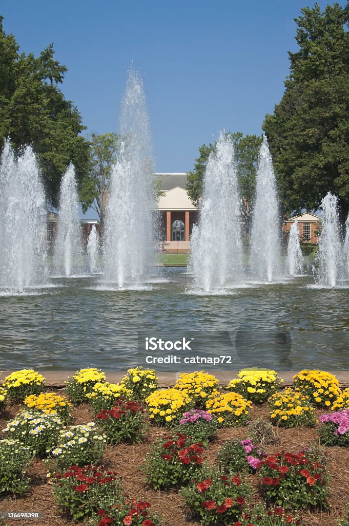 Cama con flores y fuente de agua, Universidad de Furman - Foto de stock de Agua libre de derechos