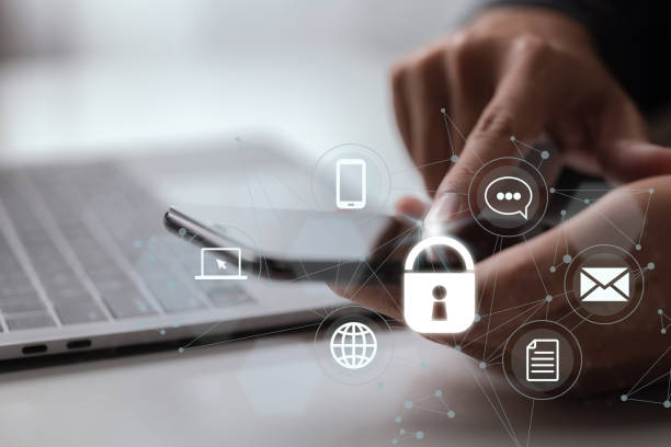 istock Cybersecurity on the internet, a user writing a password on a smartphone, and cyber security. 1366984783