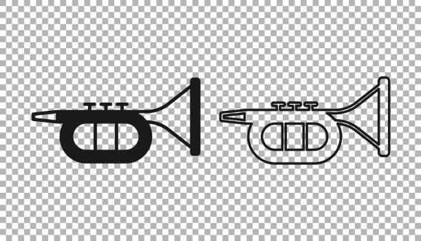 透明な背景に分離されたブラックトランペットアイコン。楽器。ベクトル - trumpet musical instrument bugle isolated点のイラスト素材／クリップアート素材／マンガ素材／アイコン素材