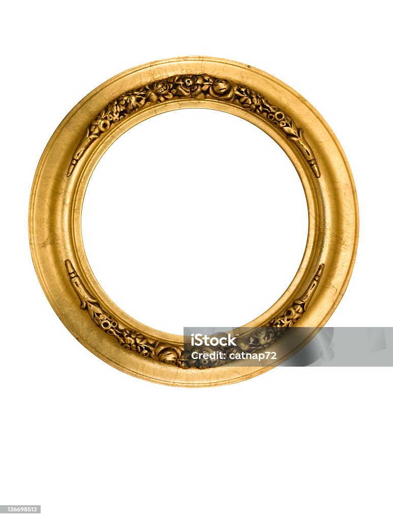 Picture Frame Round Circle in Gold, Fancy, Elegant, White Isolated Picture frame in round cirlce of gold with fancy and elegant antique carving, white isolated. Picture Frame Stock Photo