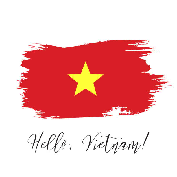 Vietnam vector watercolor national country flag icon Vietnam vector watercolor national country flag icon. Hand drawn illustration with dry brush stains, strokes, spots isolated on gray background. Painted grunge style texture for posters, banner design drawing of the vietnam flag stock illustrations
