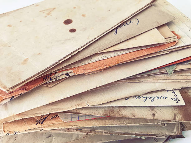 istock Close up of stacked vintage envelopes 1366985440